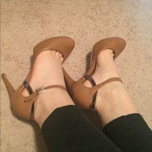 Tan heels with ankle strap